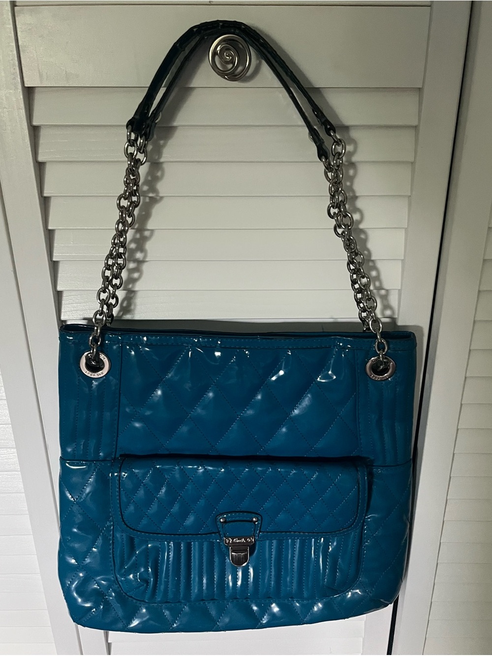 Coach Quilted Patent Leather Shoulder Bag in Blue Teal - Women's Handbag